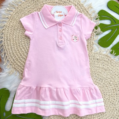 Vestido Gola Polo Ursinha - Rosa